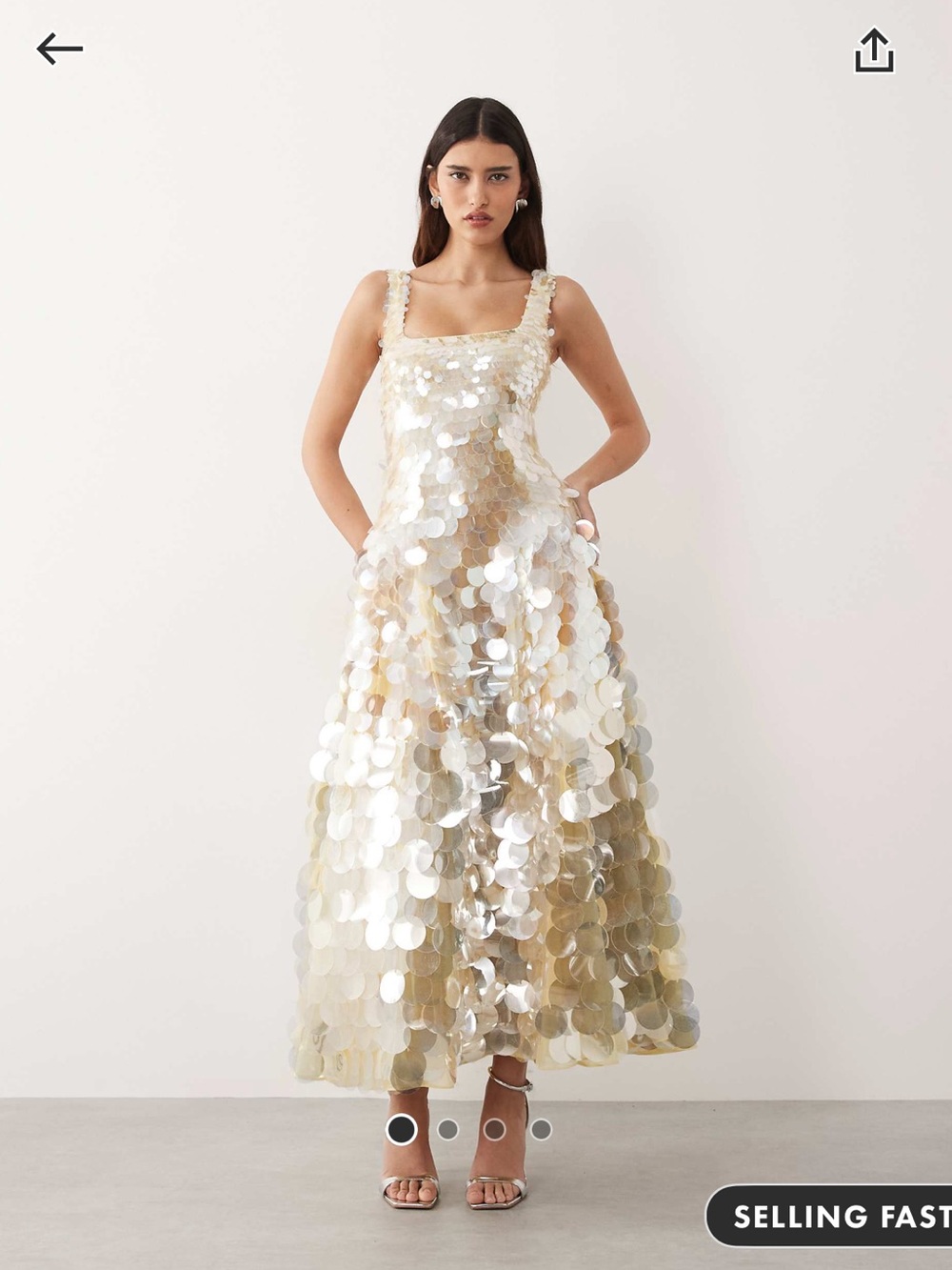 ASOS ARRANGE Embellished Disc Sequin Square Neck Full Skirt Midi Dress in Lemon